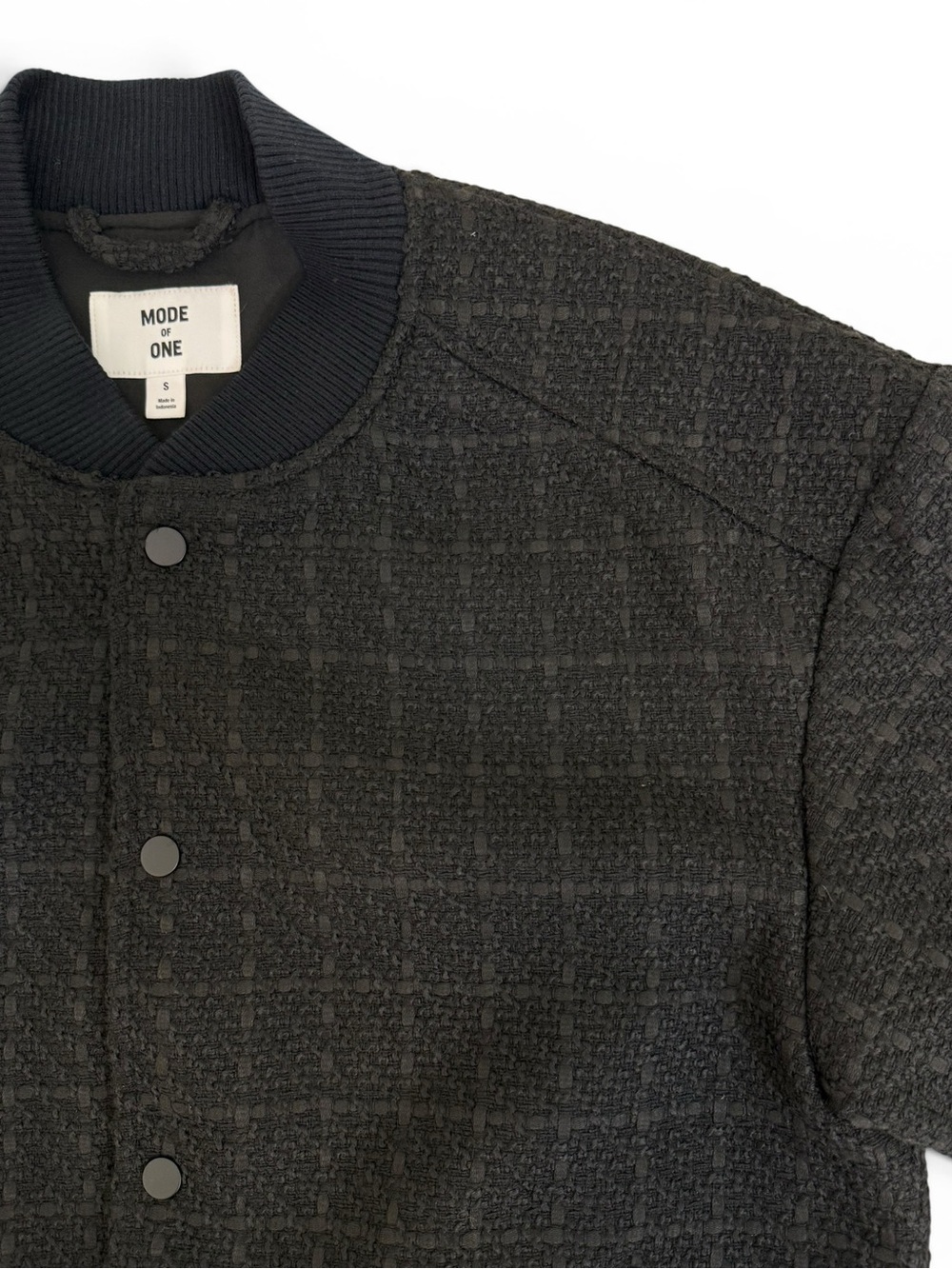 Mode One Black Textured Bomber Jacket Relaxed Fit Small